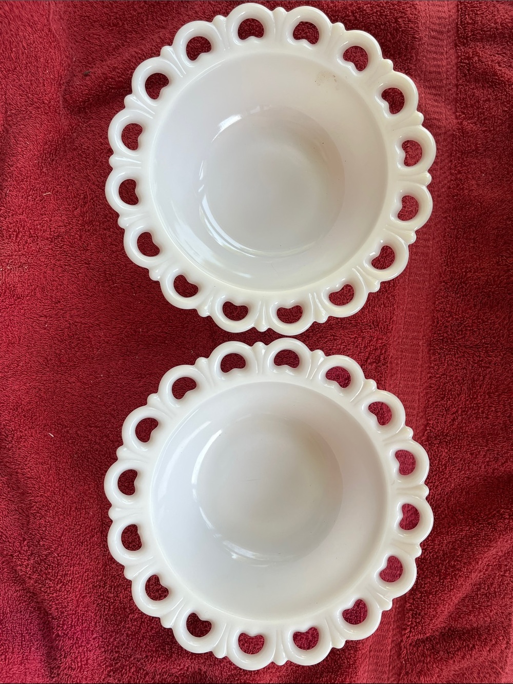 Lace-Edge Milk Glass Serving Bowls - White, Set of 2